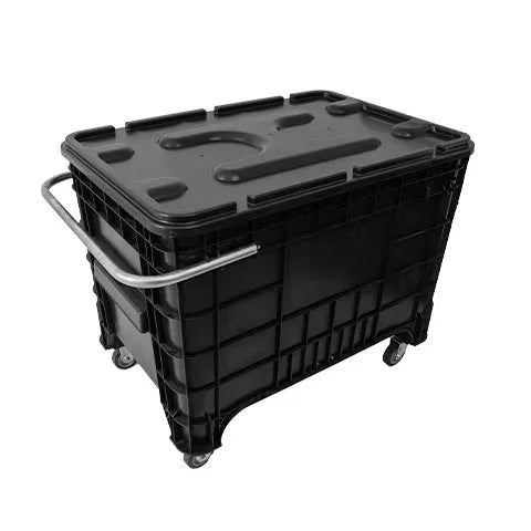 Carrinho Coletor Para Condominio 372 Litros Com Puxador Lateral Completa Preta - Bin Embalagens