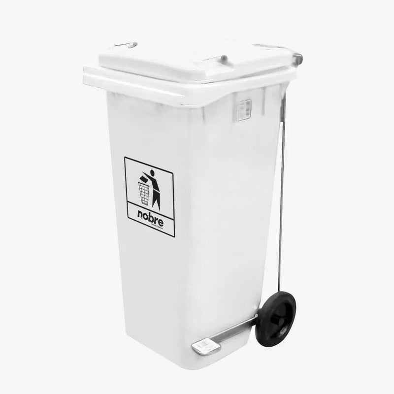 Coletora Plástica c/ Pedal e Rodas - 120l - Branca - Mod. Europeu - Nobre - Bin Embalagens