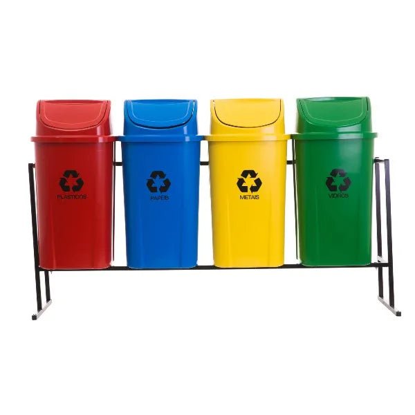 Conjunto Coleta Seletiva Gruplast 60L Kit com 4 Lixeiras. - Bin Embalagens